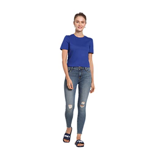 Image of Bewakoof Women Hashtag Blue Puff Sleeve T-Shirt