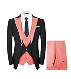 SPTALLFITJSV Coral Tux for Men Men's 3 Piece Suits Slim Fit Layered Tuxedo 1 Button Peak Lapel Party Dinner Wedding Business Suit Large