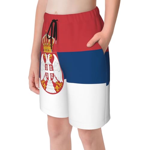 Flag of Serbia Youth Beach Pants, Soft and Breathable, with Drawstring Waist, Suitable for Sports and Leisure.4
