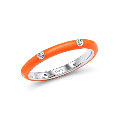 orange ring - Santuzza Stackable Enamel Ring 925 Sterling Silver Stacking Cubic Zirconia Eternity Colorful Rainbow Band Rings (Small, Orange, 9)