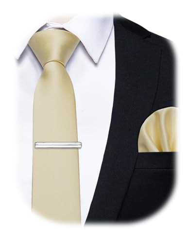 Image of YourTies Skinny Ties for Men Satin 2.4 inch Slim Necktie with Pocket Square Tie Clip Set Solid Color Wedding Party Business