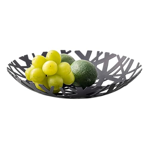 Yamazaki 2498 TOWER Obstschale, Schwarz, Stahl, Minimalistisch, 26 x 26 x 4,5 cm