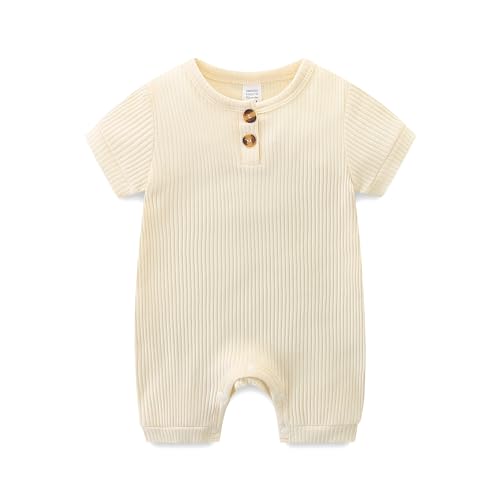 Image of Bibimom Baby Onesie Boy Girl Short Sleeves Pants Footless Solid Going Home Summer Clothes