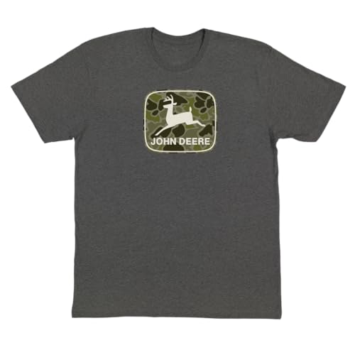 John Deere Mens Camo Logo T-Shirt, Short Sleeve (US, Alpha, XX-Large, Regular, Regular, Charcoal Grey)