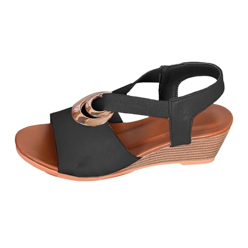 Skor sommarmode dam sandaler sandaler sandaler med liten klack, Svart, 40.5 EU