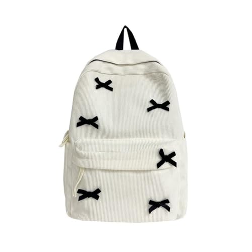 JHTPSLR Coquette Corduroy Backpack Bowknot Balletcore Aesthetic Backpack Cute Preppy Backpack Laptop Backpack Mochilas (White)