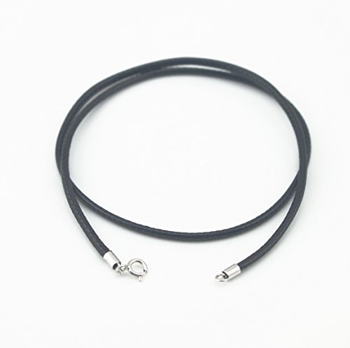 Image of Glory Qin Black Silk Braided Rope Chain 925 Silver Plated Clasp Leather Cord Chain Necklace Rope (1.0 mm, 20 Inches)
