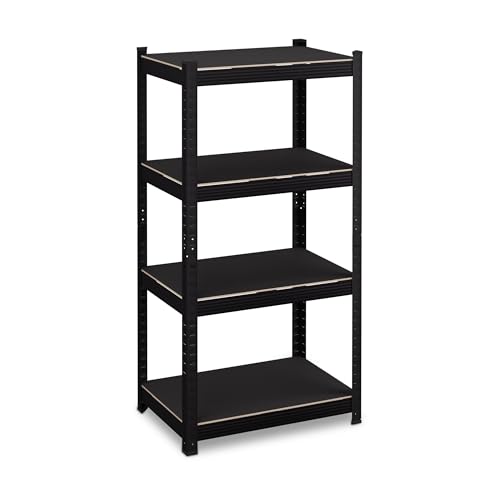Relaxdays Étagère à Charge Lourde, HLP : 120x60x40 cm, 4 Niveaux, Acier, Meuble de Stockage, Atelier, Garage, Noire, Noir