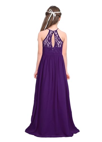 iiniim Kids Big Girl's Chiffon Halter-Neck Lace Junior Bridesmaid Wedding Flower Girl Dress Party Prom Long Maxi Gowns2