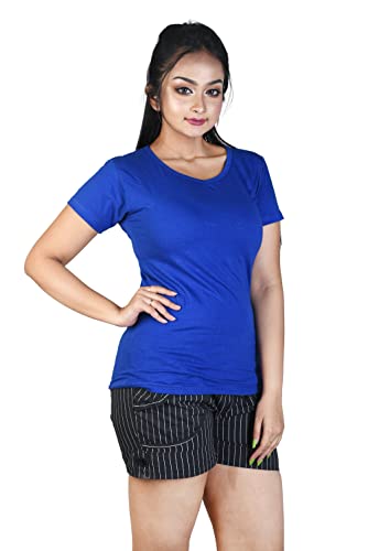 Image of Women's Super Soft Round V Neck Short Sleeves Cotton Solid Regular Fit T-Shirt