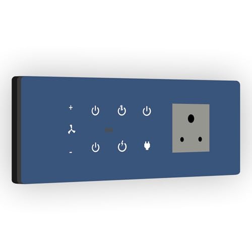Image of IOTICS Smart Wifi Switch Board: 5 x Switch, 1 Fan & 1 x Smart Plug Module. Touch Control, Remote, App Control. Voice Control with Alexa & Assistant. Smart Touch Switch For Home Automation (Blue)
