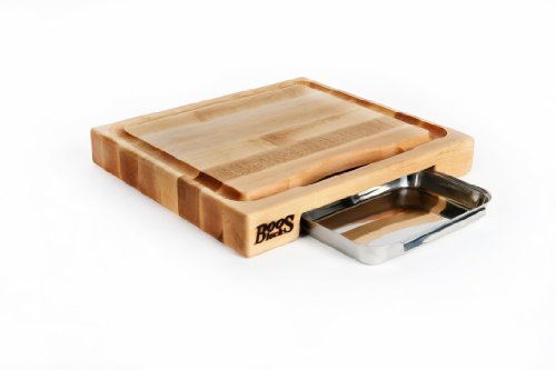 John Boos Block PM1514225-P Newton Prep Master Maple Wood Reversible Cutting Board with Juice Groove and-Pan 15 Inches x 14 Inches x 225 Inches