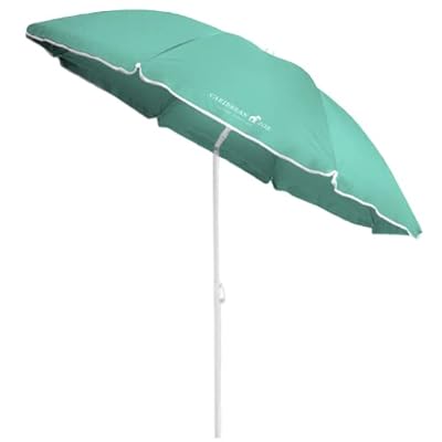 CARIBBEAN JOE Beach Umbrella, Portable Outdoor Sun Umbrella With UV Protection, Shoulder Carry Bag, Full 6 ft Arc, Mint