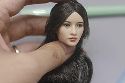 Image of 1 /6 Scale Female Head Sculpt,Asian Girl Planted Hair Head Carved for 12inch Female Action Figure Body Collectible