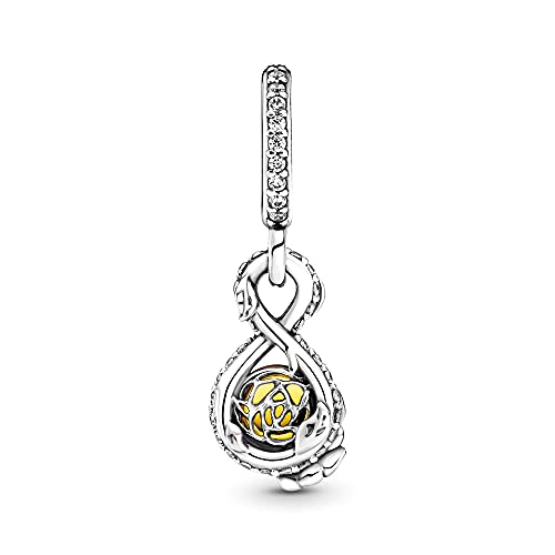 Image of The Golden Apple Dangle Charms 925 Sterling Silver Infinity Rose Flower Pendant with Yellow Cubic Zirconia for Bracelets
