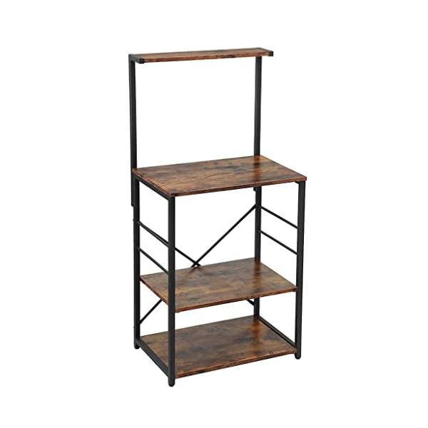 ZLXDP 4 Tier Wooden Kitchen Storage Rack Bakery Shelf with 4 Tier Microwave Oven Farmhouse Rustic Industrial Style X Design Frame