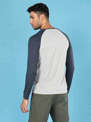 Image of TECHNOSPORT Men's Slim Fit Polyester Color Block Athleisure Crew Neck T-Shirt with Full Sleeve, Moisture Wicking and Quick Dry