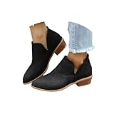 Ankle Boots for Women Low Heel Pointed Toe Arch Support Boots Side Zipper Vintage Faux Leather Damping Shoes Flat Heel Casual Walking Short Booties