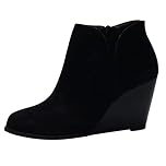 SoonerQuicker Chelsea Boots Women High Heels Wedges Suede Leather Ankle Boots Ladies Boots Zipper Fashion Booties (6 UK, Black)