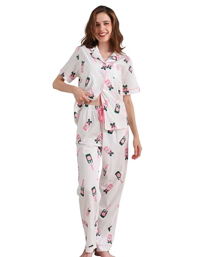 Image of NAP BOUND 100% Cotton Women's Pajama Sets Short Sleeve Button Down Soft Pjs 2 Piece Lounge Set with Pocket Nightwear XS-XXL