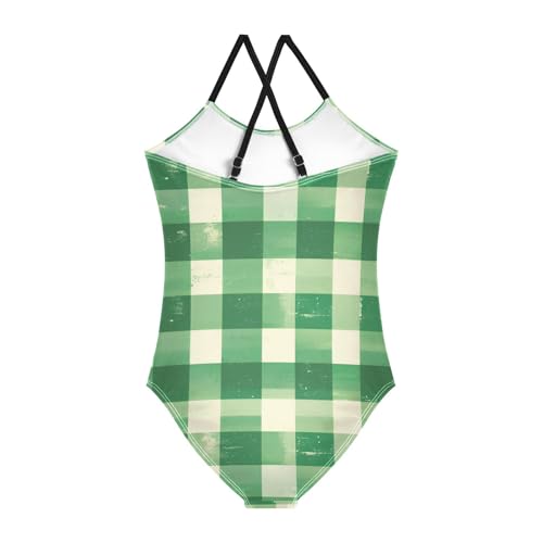 KLL Buffalo Plaid Green Toddler Girl 1 Piece Swim Suit Summer Swimming Suits with Adjustable Straps Cute2