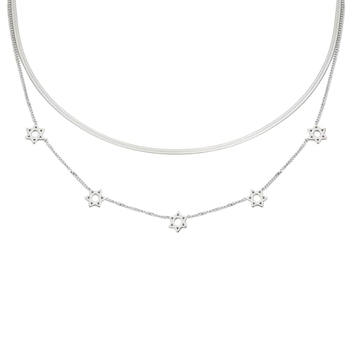 Collier étoile de David pour femmes et hommes en argent 925 avec chaîne double couche hexagramme