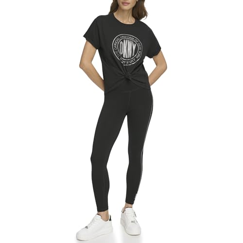DKNY Rhinestone Medallion t-shirt femme col rond manches courtes