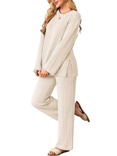 Kikibell Womens Sets 2 Piece Outfits Matching Lounge Set Cozy Knit Pajamas Oversized Loungewear Fall Winter Clothes S-2XL