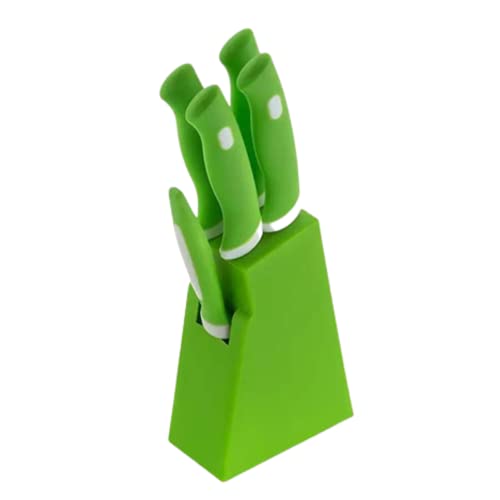 EVERYONIC 5 Pieces Kitchen Knife Set With Holder Stand 4 Knife + 1 Peeler + 1 Stand (Green) For Rs. 298 @ 70% off