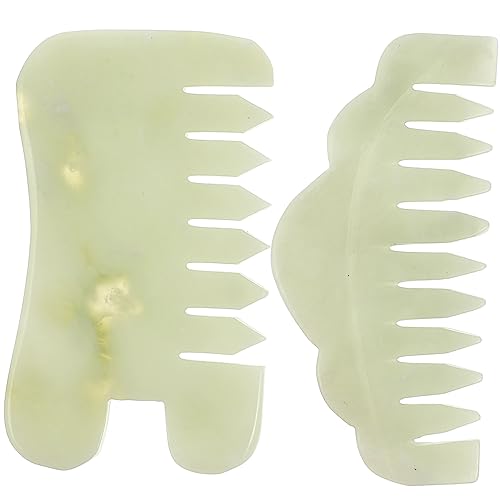 WEKADRIN 2 Piezas Peines de Jade para Masaje Escalpático y Facial Peines Gua para Acupuntura y Relajación Herramientas de Masaje para de Muscular y Circulación Sanguínea Uso Cabello Seco y