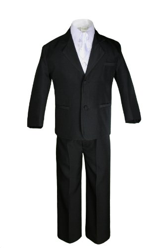 Unotux 6pc Baby Kid Teen Boys Black Tuxedo Suit with Satin White Necktie S-20 (14)