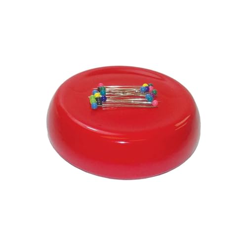 Image of Grabbit Magnetic Sewing Pincushion with 50 Plastic Head Pins - Magnet Pin Organizer for Quilting, Embroidery, Needles, Bobby Pins, & Craft Storage, Red