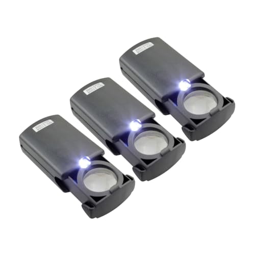 BEBEMOKO 3Pcs LED Jewelry Magnifier Pull Type Illuminated Magnifying Glass for Gems Stamps Coins Hobbies Antiques Handheld Lightweight