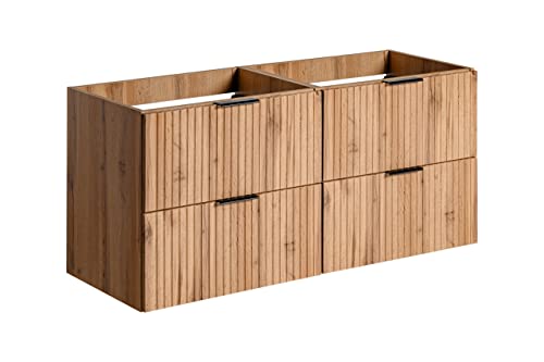 PIASKI ADEL Oak Meuble de lavabo double 120 cm avec plan de travail ou lavabo encastré Meuble de salle de bain suspendu