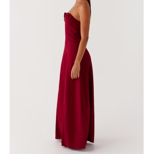 Image of Women Tube Top Maxi Dress 2025 Elegant Sleeveless Strapless Ruched Flowy Summer Long Wedding Party Cocktail Dresses