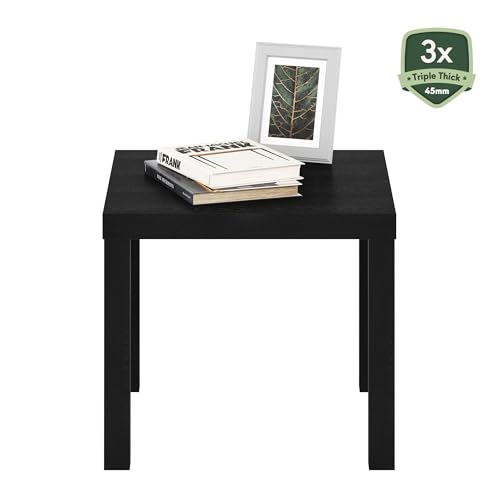 Image of Furinno Classic Toolless Square Side Table, 1.8 inch Thick Tabletop, Black | Modern End Table, Simple Night Stand, Bedside Table, for Living Room, Bedroom