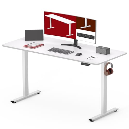 SANODESK Electric Standing Desk 48 x 24 Inches Whole-Piece Desktop Height Adjustable Stand Up Desk w/6-Button Controller Ergonomic Computer Desk for Home Office, White Frame + White Tabletop