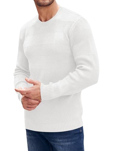 Beotyshow Men's Long Sleeve Crew Neck Casual Textured Sweaters Heavyweight Pullover Jumper3