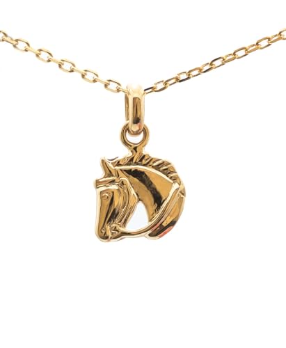 ASCALIDO Collier 40cm | pendentif tête Cheval | en vrai plaqué Or | pendentif et chaine avec boite | cadeau femme enfant