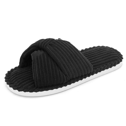 Women Summer Open Toe House Slippers Corduroy Memory Foam Indoor Bedroom Home Bathroom Comfy Shower Shoes
