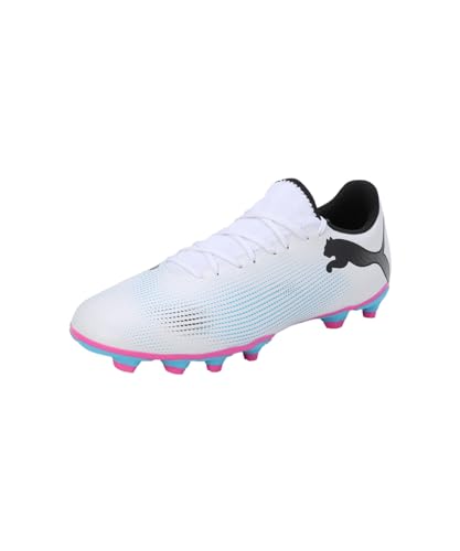 PUMA Men's Football Soccer Shoe, White Black Poison Pink, 42.5 EU
