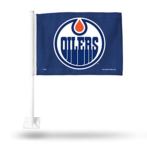 Rico Industries NHL Hockey Edmonton Oilers Standard Blue Double Sided Car Flag - 16" x 19" - Strong Pole that Hooks Onto Car/Truck/Automobile