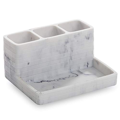BINO Multi Purpose 3 Compartment Organizer with Tray - Makeup Brush Holder Makeup Brush Organizer Holder Makeup Holder Organizer Toothbrush Holder Marble Bathroom Accessories (Matte Marble)