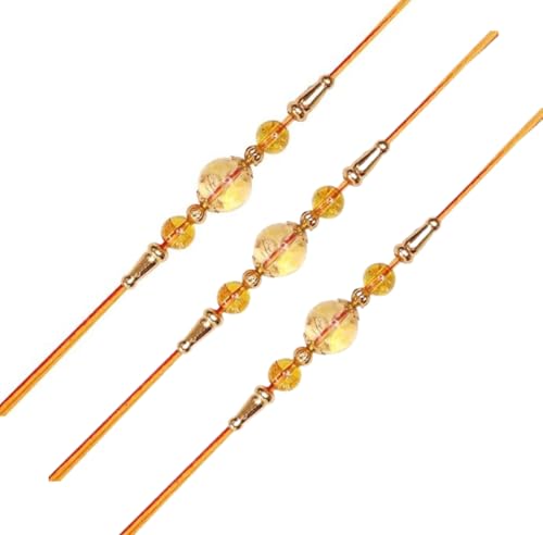 Image of Shubhanjali Crystal Beads Rakhi for Brother | Handmade Healing Crystal Stone Designer Rakhi for Bhaiya | Raksha Bandhan Gift Set with Roli Chawal, Kumkum, Greeting Card & Potli