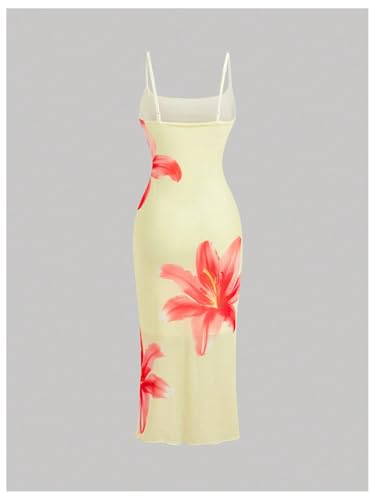 Image of Verdusa Women's Floral Print Layered Cami Dress High Rise Backless Sleeveless Long Dress