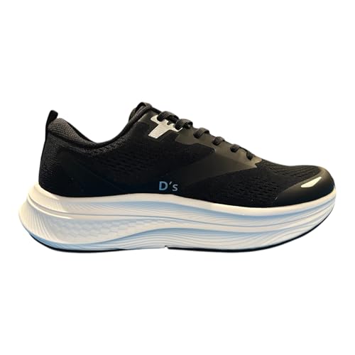 D's Men's Running Shoes, Black with White Soles, Mesh Upper, Cushioned Platform, Athletic Training...