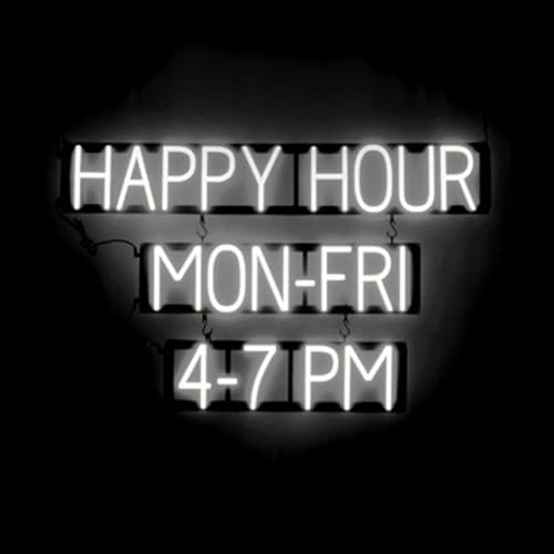 Image of SpellBrite LED Neon HAPPY HOUR MON-FRI 4-7 PM Sign - White, 38 inch x 24 inch | Ultra-Bright Click-Together Signage for Bars & Restaurants, with Visibility from 500 ft - 8 Animations, 6 Brightness Levels