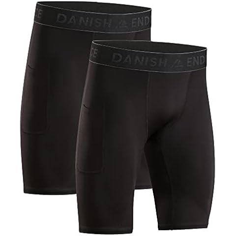DANISH ENDURANCE Herren-Kompressionshose, Trainingshose, Tights mit Tasche, 2er Pack (Schwarz, XL) Cover