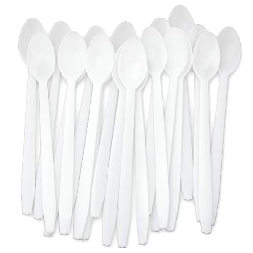 Extra Long, Sturdy White 8in Premium Sundae Spoons 50ct. Heavy Duty Disposable Plastic Utensils for Ice Cream, Milkshakes, Tea and Floats. Best Stirring Spoon for Fun Cocktails and Tall Iced Beverages