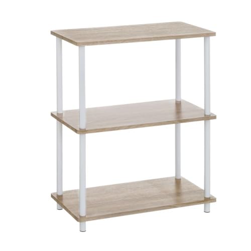 LOLAhome - Estantería de 3 baldas Moderna marrón de Metal Blanco y Tablero Laminado Natural para Baño, Oficina, Salón y Habitación de 60x80x30 cm